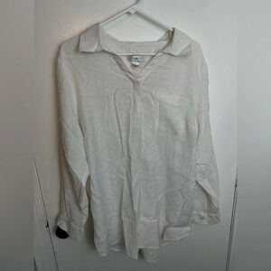 CJ Banks women’s pullover V-Neck Collar Shirt white and confetti Casual 1X #1395